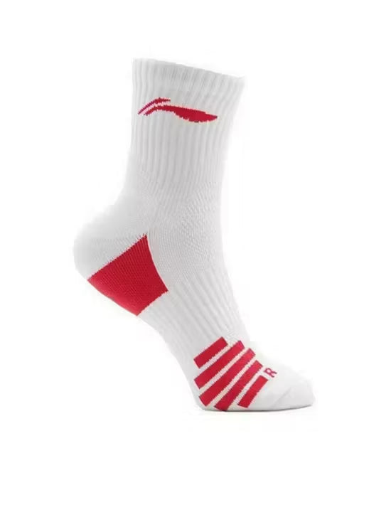 Li Ning Mid Cut Socks White Red Racket Shop NZ