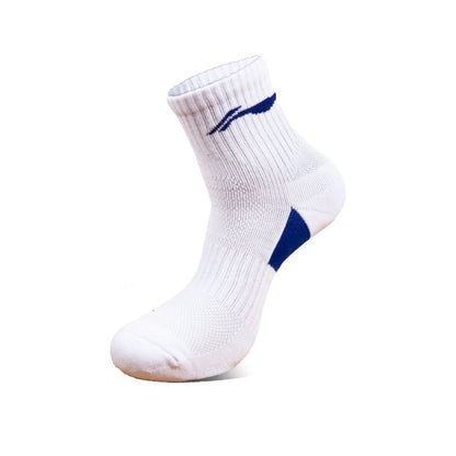 Li-Ning Mid Cut Socks- White/Blue Badminton Socks