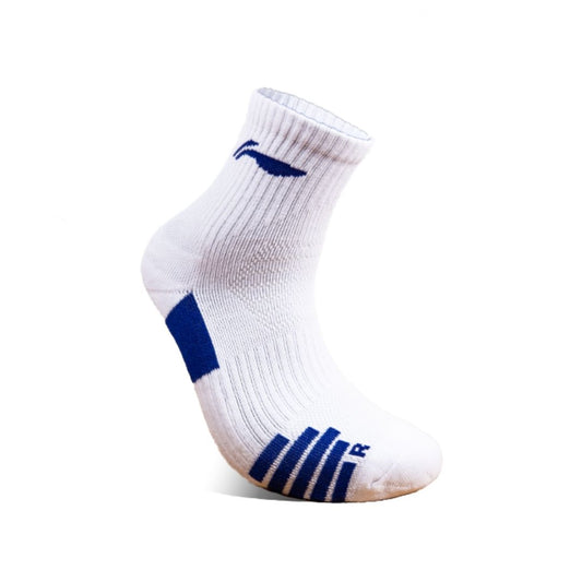 Li-Ning Mid Cut Socks- White/Blue Badminton Socks