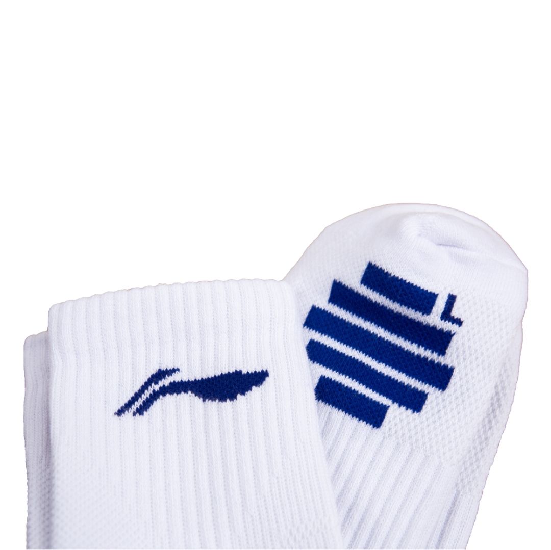 Li-Ning Mid Cut Socks- White/Blue Badminton Socks