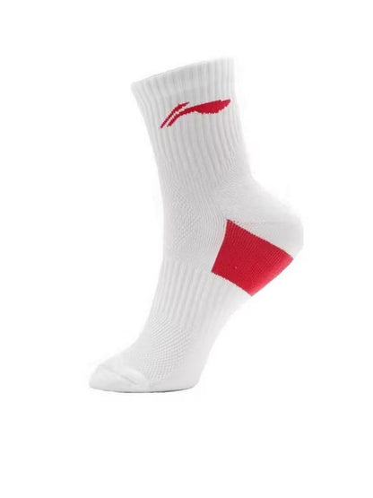 Li-Ning Mid Cut Socks- White/Red Badminton Socks