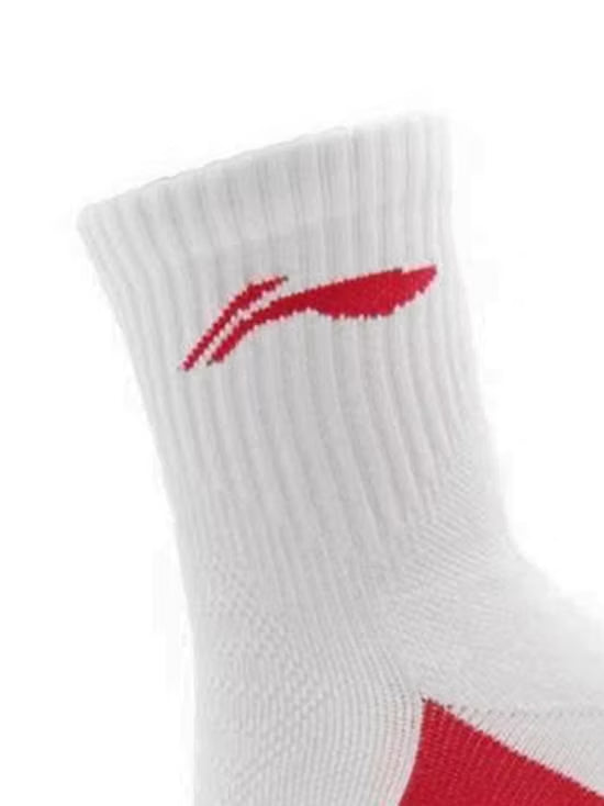 Li-Ning Mid Cut Socks- White/Red Badminton Socks