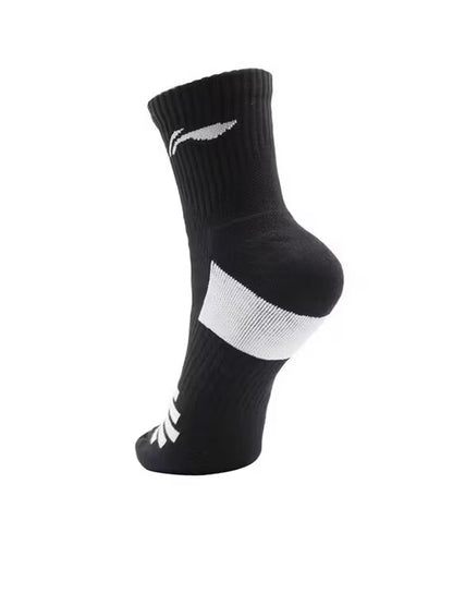 Li-Ning Mid Cut Socks- Black/White Badminton Socks